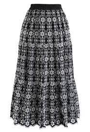 Eyelet Embroidered Midi Skirt In Black Retro Indie And Unique Fashion