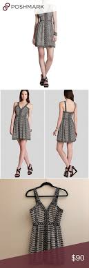 Bcbg Black Comb Print Melania V Neck Dress Brand New With Tags Bcbgmaxazria Black Off White Melania Comb Printed Sleevele Dresses Strap Dress V Neck Dress