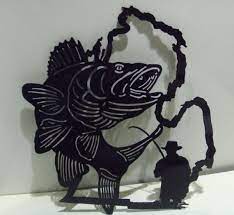 Michigan Walleye Fishing Scene Michigan State Outline Metal Art Michigan Walleye Fisherman Free Shipping Metal Art Moose Wall Art Rustic Metal Wall Art