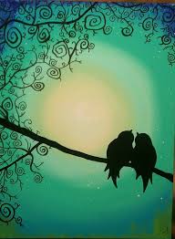 True Love Simple Bird On Tree Drawing Acrylic Painting Ideas Love Birds At Night Custom Canvas Painting Canvas Painting Art Painting