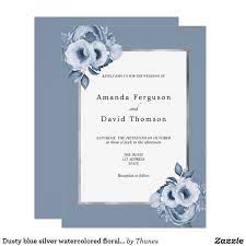 Dusty Blue Silver Watercolored Florals Wedding Invitation Zazzle Com Blue Wedding Invitations Dusty Blue Weddings Wedding Invitations