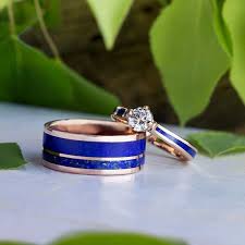 Lapis Lazuli Wedding Ring Set Matching Rose Gold Wedding Band Set Blue Rings 2643 Gold Wedding Band Sets Rose Gold Wedding Band Sets Blue Rings