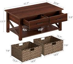 Your coffee table is the centerpiece of your entertainment space, so it should be an anchor for your style. Buy Rolanstar Coffee Table With 2 Storage Drawers And 2 Rattan Baskets 41 7 Wood Coffee Table Shelf Farmhouse X Wood Support Central Table For Living Room Espresso Online In Vietnam B09139yzng