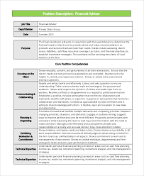 Finance director job description sample whether you're hiring a finance director for a startup or an established company, it's essential to find someone with the financial and interpersonal skills to be an asset to your team. Free 7 Sample Financial Advisor Job Description Templates In Pdf Ms Word