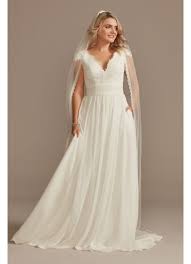 Square neck chiffon a line cap sleeve beach wedding dress. Lace Illusion Back Chiffon Wedding Dress David S Bridal