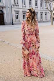 Boho wedding dresses 2021 a line deep v neck straps lace short sleeve bridal gown for beach wedding with sweep train. Spring Style Fashion Ootd Pink Floral Maxi Dress Wedding Guest Dress Summer Best Wedding Guest Dresses