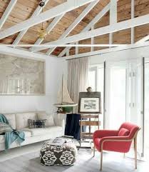 Vaulted Ceiling Painted White Beams Beach Style Home Outdoor Dining Room White Beams