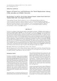 Specialty training for qualified dentists. Pdf Impact Of Tooth Loss And Preferences For Tooth Replacement Among Clinic Attendees At A Public University Universiti Kebangsaan Malaysia Dental Science Research Academia Edu