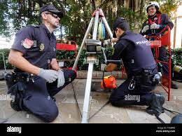 05 June 2019, Spain, Palma: Police Officers Of The Spanish National Police  Kneel In Front Of A Canal Shaft. The Spanish National Underground And  Environmental Protection Police Unit Regularly Inspects The City's