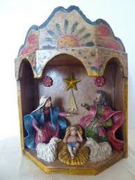 Offenes Retablo Von Dem Peruianischen Kunstler Max Ochante Heiliger Josef Weihwasserbecken Holzskulptur