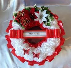 No.cc022 holiday christmas silk flower cemetery by. Artificial Christmas Wreath Flowers Ring Memorial Grave Roses Red White Holly