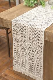 Off White Macrame Table Runner 12 In 2020 Macrame Table Runner Crochet Table Runner Pattern Crochet Table Runner