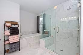 Polished porcelain floor and wall tile (16 sq. Modern Master Bathroom Remodel Marble Look Design