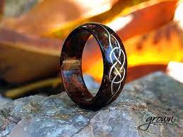 White Gold Celtic Knot Inlay Desert Ironwood Ring Wood Ring Etsy Wedding Rings Wood Rings White Gold Wedding Rings