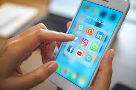 Social Medial App Iphone Mobile Phone With Blue Screen Background Technology Bus Aff Blue Phone Scr In 2020 Popular Apps Iphone Mobile Android App Development