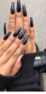 Acrylic Summer Long Black Coffin Nails Shiny Black Nails Ongles Des Doigts Jolis Ongles Ongles Styles