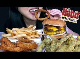 Asmr Eating The Habit Burger Fried Onion Rings Real Eating Sounds No Talking Asmr Phan Youtube Yummy Sweet Potatoes Burger Onion Rings