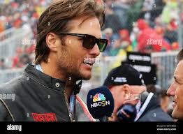 L to R): Tom Brady (USA) New England Patriots Quarterback with Will Buxton  (GBR) NBC Sports Network TV Presenter