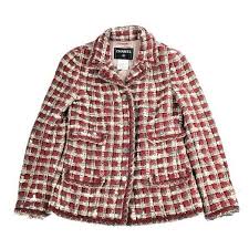 Black And White Plaid Jacket Chanel Red Jacket Us 4 36 White Black Tan Plaid Tweed Blazer 1 299 Liked On Polyvore Fe Red Plaid Jacket Black And White Jacket Red Blazer Jacket