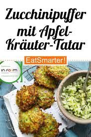 Zucchinipuffer Mit Apfel Krauter Tatar Rezept Gesunde Rezepte Zucchini Puffer Essensrezepte