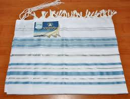 Tallit Prayer Shawl New Acrylic Light Blue Silver Model