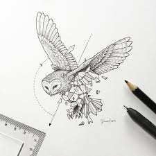 It's within geometric shaping and has some. Impressive Half Geometric Flying Owl Tattoo Design Tattooimages Biz