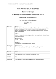 NICE PUBLIC HEALTH GUIDANCE Behaviour Change 1 Meeting of the Programme  Development Group Thursday 6 September 2012 Final Minut
