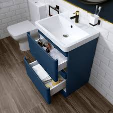 Explore our top bathroom storage solutions. 600mm Denver Ii Matte Blue Built In Basin Drawer Unit Floor Standing Blue Bathroom Interior Vanity Units Sink Vanity Unit