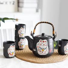 مجموعة من السيراميك الياباني لطيف القط براد شاي فنجان شاي كوب ماء Maneki Neko تصميم الخزف غلاية مجموعة الشاي 4 أكواب 1 إبريق الشاي مجموعات أطقم الشاي Aliexpress