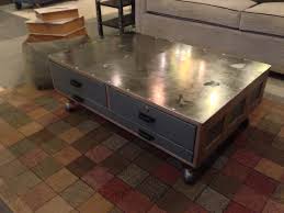 Industrial Coffee Table Made From Vintage Flat File Cabinet Repurposed With Metal Riveted Top And Vintage Cast T Furniture Repurposed Furniture New Living Room