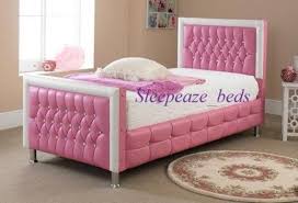 Princess Girls Pink White Leather Bed Diamond Frame Etsy In 2020 White Leather Bed Leather Bed Girl Beds