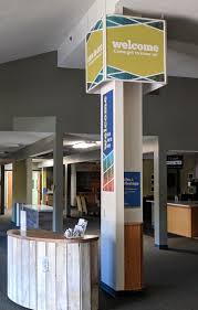 Welcome Area At Community Church Of Columbus In Indiana Church Foyer Church Lobby Church Design