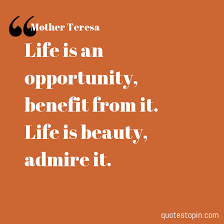 Mother Teresa Quotes Quote Life Is An Opportunity Benefit From It Life Is Beauty Admire It Postive Quotes Uplifting Quotes Mother Teresa