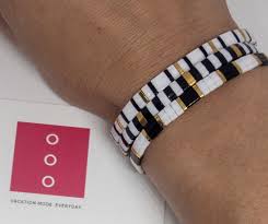 Tila Bead Bracelet Flat Bead Bracelet Black And White Beaded Etsy Beaded Bracelets Bracelets For Boyfriend Beaded Bracelets Diy
