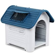 Fdinspiration Blue White 23 5 Plastic Pet Puppy Shelter Dog House W Adjustable Skylight Roof Nice Of Your Prese Plastic Dog House Dog House Shelter Puppies