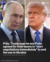 Pres. Trump said he has spoken with Russian Pres. Putin about ending the  war in Ukraine, adding that he and Putin "agreed to work together very  closely" to start negotiations immediately. Trump