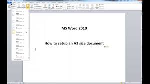 Ms Word 2010 A3 Size Document Setup Youtube