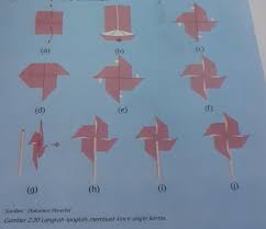 Cara membuat origami kincir angin. 1 Alat Dan Bahan A Kertas Origami B Stik Es Krim C Lem Kertas D Paku Payung 2 Langkah Langkah Brainly Co Id