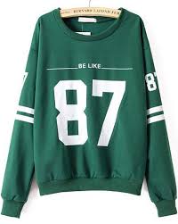 Green Long Sleeve 87 Print Loose Sweatshirt Shein Sheinside