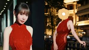 林明祯红色高叉贴身旗袍晒S形曲线原来同陈自瑶撞衫即比下去