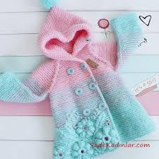 Kinder Cardigan Modelle Pink Und Grun Buttoned Hooded Embroidered 2020 Baby Knitting Patterns Orgu Tig Isleri