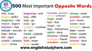 250 Opposite Word List English Study Here English 1000 opposite words, antonym words list; 250 opposite word list english study here