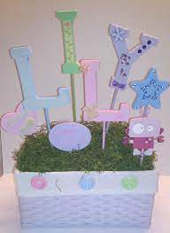 Baby Shower Centerpiece Baby Name Lily Made With Decorated Wooden Letters Baby Shower Centerpieces Winter Baby Shower Decorations Simple Baby Shower