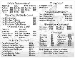 Us Nails Spa Price List Nail Salon Prices Spa Prices Salon Price List