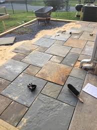 The project also consist of outdoor furniture by the patio district, pool deck with gold travertine material, and an ivy wall with led lights and custom construction with black absolute granite finish and grey stone on walls. Gray Flagstone Patio Best Patio Design