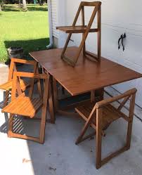 Mcm Teak Drop Leaf Table With 4 Hiding Chairs And Storage Danish Modern Style Drop Leaf Table Danish Modern Teak