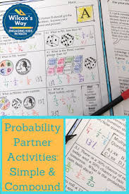 Simple And Compound Probability Partner Activities Probability Worksheets Math For Kids Math Games Middle School