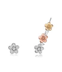 Art nouveau stream ear cuff cartilage earrings. 418 Three Tone Ear Cuff Earrings Cherry Blossom Collection