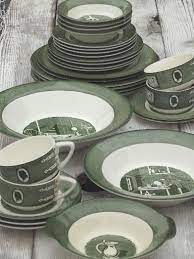 We are located at 114 n.e. Colonial Homestead Green White Transferware Vintage Royal China Dishes