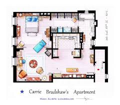 Artist Sketches The Floor Plans Of Popular Tv Homes Carrie Bradshaw Apartment Floor Plan Sketch Apartment Floor Plans